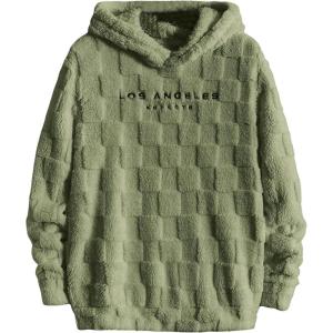 imageSOLY HUX Hoodies for Men Graphic Fuzzy Sherpa Pullover Hoodie Long Sleeve Winter Fleece Hooded SweatshirtGreen Letter