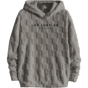 imageSOLY HUX Hoodies for Men Graphic Fuzzy Sherpa Pullover Hoodie Long Sleeve Winter Fleece Hooded SweatshirtLight Grey
