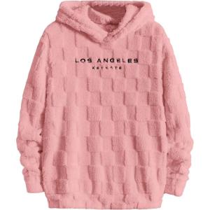 imageSOLY HUX Hoodies for Men Graphic Fuzzy Sherpa Pullover Hoodie Long Sleeve Winter Fleece Hooded SweatshirtPink Letter