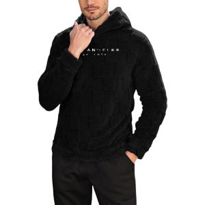 imageSOLY HUX Hoodies for Men Graphic Fuzzy Sherpa Pullover Hoodie Long Sleeve Winter Fleece Hooded SweatshirtPlain Black