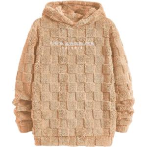 imageSOLY HUX Hoodies for Men Graphic Fuzzy Sherpa Pullover Hoodie Long Sleeve Winter Fleece Hooded SweatshirtPlain Khaki