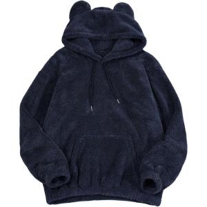 imageSOLY HUX Mens Fall Winter Fuzzy Bear Ear Hoodies Hooded Fleece Pullover Sweatshirt with PocketDark Blue