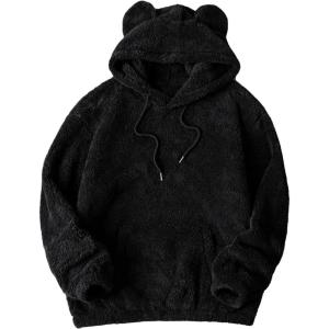 imageSOLY HUX Mens Fall Winter Fuzzy Bear Ear Hoodies Hooded Fleece Pullover Sweatshirt with PocketPure Black