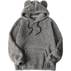 imageSOLY HUX Mens Fall Winter Fuzzy Bear Ear Hoodies Hooded Fleece Pullover Sweatshirt with PocketPure Grey