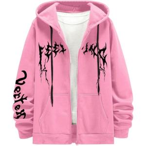 imageSOLY HUX Mens Graphic Zip Up Hoodies Sweatshirt Drawstring Long Sleeve Casual Streetwear JacketPink Graphic