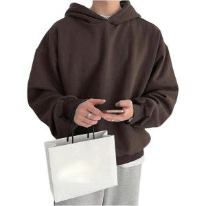 imageSOLY HUX Mens Oversized Hoodies Long Sleeve Drop Shoulder Basic Pullover Sweatshirt with HoodCoffee Brown