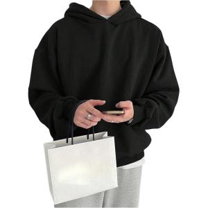 imageSOLY HUX Mens Oversized Hoodies Long Sleeve Drop Shoulder Basic Pullover Sweatshirt with HoodPure Black