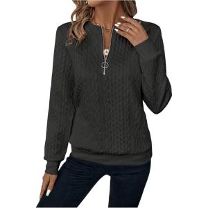 imageSOLY HUX Womens Half Zip Sweatshirt Crew Neck Long Sleeve Cable Knit Pullover TopsPure Black