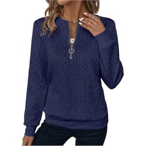 imageSOLY HUX Womens Half Zip Sweatshirt Crew Neck Long Sleeve Cable Knit Pullover TopsPure Dark Blue