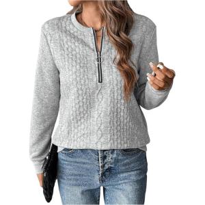 imageSOLY HUX Womens Half Zip Sweatshirt Crew Neck Long Sleeve Cable Knit Pullover TopsPure Light Grey