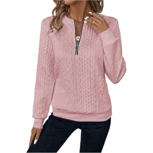 imageSOLY HUX Womens Half Zip Sweatshirt Crew Neck Long Sleeve Cable Knit Pullover TopsPure Pink