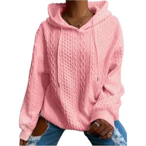 imageSOLY HUX Womens Plus Size Hoodies Drawstring Long Sleeve Drop Shoulder Textured Pullover SweatshirtPlain Pink