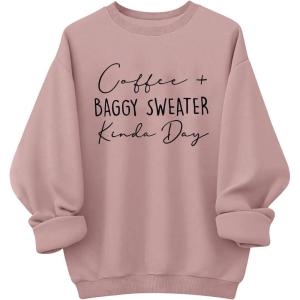 imageSOLY HUX Womens Plus Size Oversized Sweatshirt Letter Graphic Long Sleeve Crewneck Baggy Pullover ShirtsDusty Pink