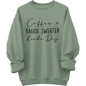 imageSOLY HUX Womens Plus Size Oversized Sweatshirt Letter Graphic Long Sleeve Crewneck Baggy Pullover ShirtsOlive Green