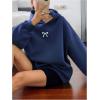 imageSOLY HUX Oversized Hoodies for Women Bow Print Hooded Sweatshirt Drop Shoulder Long Sleeve Loose Pullover TopDusty Blue Bow