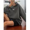 imageSOLY HUX Oversized Hoodies for Women Bow Print Hooded Sweatshirt Drop Shoulder Long Sleeve Loose Pullover TopGrey Bow
