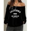imageSOLY HUX Womens Off Shoulder Letter Graphic Sweatshirts Long Sleeve Baggy Pullover StreetwearBlack Letter