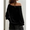 imageSOLY HUX Womens Off Shoulder Letter Graphic Sweatshirts Long Sleeve Baggy Pullover StreetwearBlack Letter