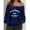 imageSOLY HUX Womens Off Shoulder Letter Graphic Sweatshirts Long Sleeve Baggy Pullover StreetwearDark Blue