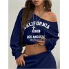 imageSOLY HUX Womens Off Shoulder Letter Graphic Sweatshirts Long Sleeve Baggy Pullover StreetwearDark Blue