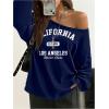 imageSOLY HUX Womens Off Shoulder Letter Graphic Sweatshirts Long Sleeve Baggy Pullover StreetwearDark Blue