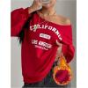 imageSOLY HUX Womens Off Shoulder Letter Graphic Sweatshirts Long Sleeve Baggy Pullover StreetwearRed Letter