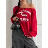 imageSOLY HUX Womens Off Shoulder Letter Graphic Sweatshirts Long Sleeve Baggy Pullover StreetwearRed Letter