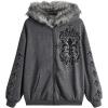 imageSOLY HUX Womens Y2K Zip Up Hoodie Streetwear Graphic Hoodies Y2k Jacket with Faux Fur Collar 90s Fall Gothic OutfitsGrey Graphic