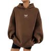 imageSOLY HUX Oversized Hoodies for Women Bow Print Hooded Sweatshirt Drop Shoulder Long Sleeve Loose Pullover TopBrown Bow