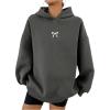 imageSOLY HUX Oversized Hoodies for Women Bow Print Hooded Sweatshirt Drop Shoulder Long Sleeve Loose Pullover TopGrey Bow