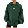 imageSOLY HUX Oversized Hoodies for Women Bow Print Hooded Sweatshirt Drop Shoulder Long Sleeve Loose Pullover TopOlive Green Bow