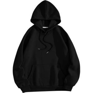 imageSOLY HUX Hoodies for Women Drawstring Long Sleeve Drop Shoulder Pullover Sweatshirt with PocketPlain Black