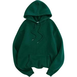 imageSOLY HUX Hoodies for Women Drawstring Long Sleeve Drop Shoulder Pullover Sweatshirt with PocketPlain Dark Green
