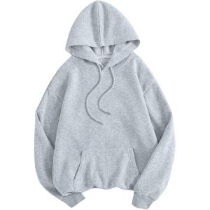 imageSOLY HUX Hoodies for Women Drawstring Long Sleeve Drop Shoulder Pullover Sweatshirt with PocketPlain Light Grey