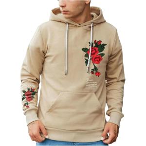 imageSOLY HUX Mens Graphic Hoodies Floral Letter Print Drawstring Long Sleeve Oversized Pullover SweatshirtApricot Floral