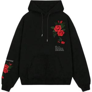 imageSOLY HUX Mens Graphic Hoodies Floral Letter Print Drawstring Long Sleeve Oversized Pullover SweatshirtBlack Floral