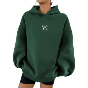 imageSOLY HUX Oversized Hoodies for Women Bow Print Hooded Sweatshirt Drop Shoulder Long Sleeve Loose Pullover TopOlive Green Bow
