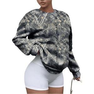 imageSOLY HUX Womens Camo Graphic Crewneck Sweatshirt Long Sleeve Y2K Vintage Pullover Streetwear TopsGrey Maple Leaf