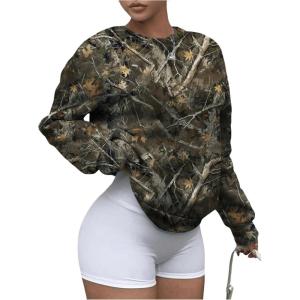 imageSOLY HUX Womens Camo Graphic Crewneck Sweatshirt Long Sleeve Y2K Vintage Pullover Streetwear TopsMulticoloured Printed