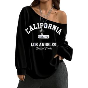 imageSOLY HUX Womens Off Shoulder Letter Graphic Sweatshirts Long Sleeve Baggy Pullover StreetwearBlack Letter
