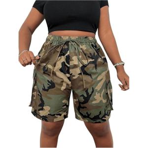 imageSOLY HUX Womens Plus Size Camo Cargo Shorts High Waisted Straight Leg Shorts Casual Summer Short PantsArmy Green Camo