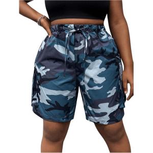 imageSOLY HUX Womens Plus Size Camo Cargo Shorts High Waisted Straight Leg Shorts Casual Summer Short PantsGrey Camo