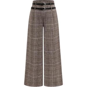 imageSOLY HUX Womens Plus Size Dress Pants Plaid Wide Leg High Waisted Work Office Tailored Pants with BeltBrown