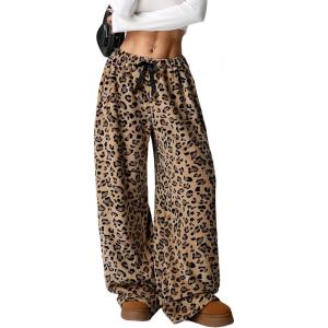 imageSOLY HUX Womens Wide Leg Sweatpants Drawstring Baggy Trousers High Waisted Loose Casual Jogger PantsKhaki Leopard