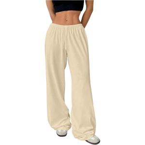 imageSOLY HUX Womens Wide Leg Sweatpants Drawstring Baggy Trousers High Waisted Loose Casual Jogger PantsPlain Beige