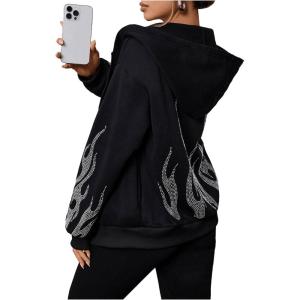 imageSOLY HUX Womens Zip Up Hoodie Y2k Graphic Oversized Sweatshirt Long Sleeve Jackets Fall OutfitsBlack Rhinestone