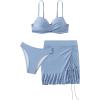 imageSOLY HUX Bathing Suit for Women 3 Piece Swimsuit Twist Front Push Up Bikini Sets with Cover Up Beach SkirtPure Blue