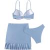 imageSOLY HUX Bathing Suit for Women 3 Piece Swimsuit Twist Front Push Up Bikini Sets with Cover Up Beach SkirtPure Blue