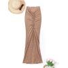 imageSOLY HUX Swim Cover Ups for Women Ruched Split Hem Cover Up Skirt Beach Bikini SwimwearKhaki Solid