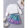 imageSOLY HUX Toddler Girls 2 Piece Outfit Smile Graphic Crew Neck Sweatshirt and Metallic Pleated Mini Skirt SetMulticolor